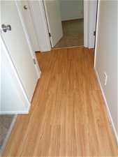 All hallways except for 1or 2 are either laminate wood or tile.