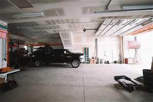 Extensive 5 car garage, wired for a auto lift.