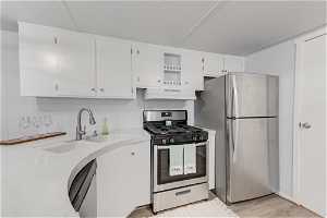 Stainless steal fridge, gas stove top and newer dishwasher.