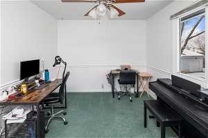 Office featuring carpet and ceiling fan
