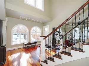 Entrance foyer with Brazilian Cherry floor, grand stairway and large windows