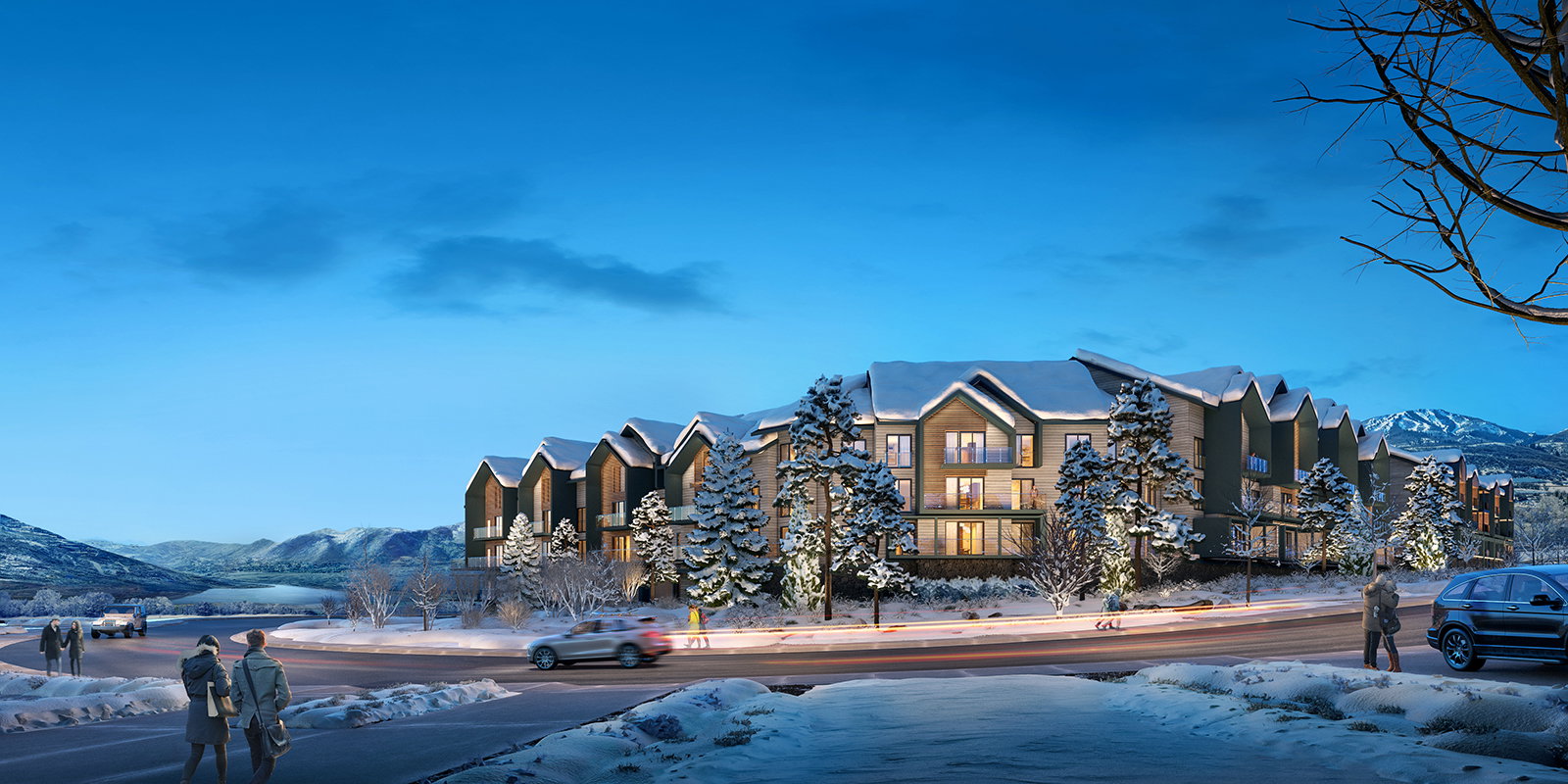 Snow covered property featuring a mountain view