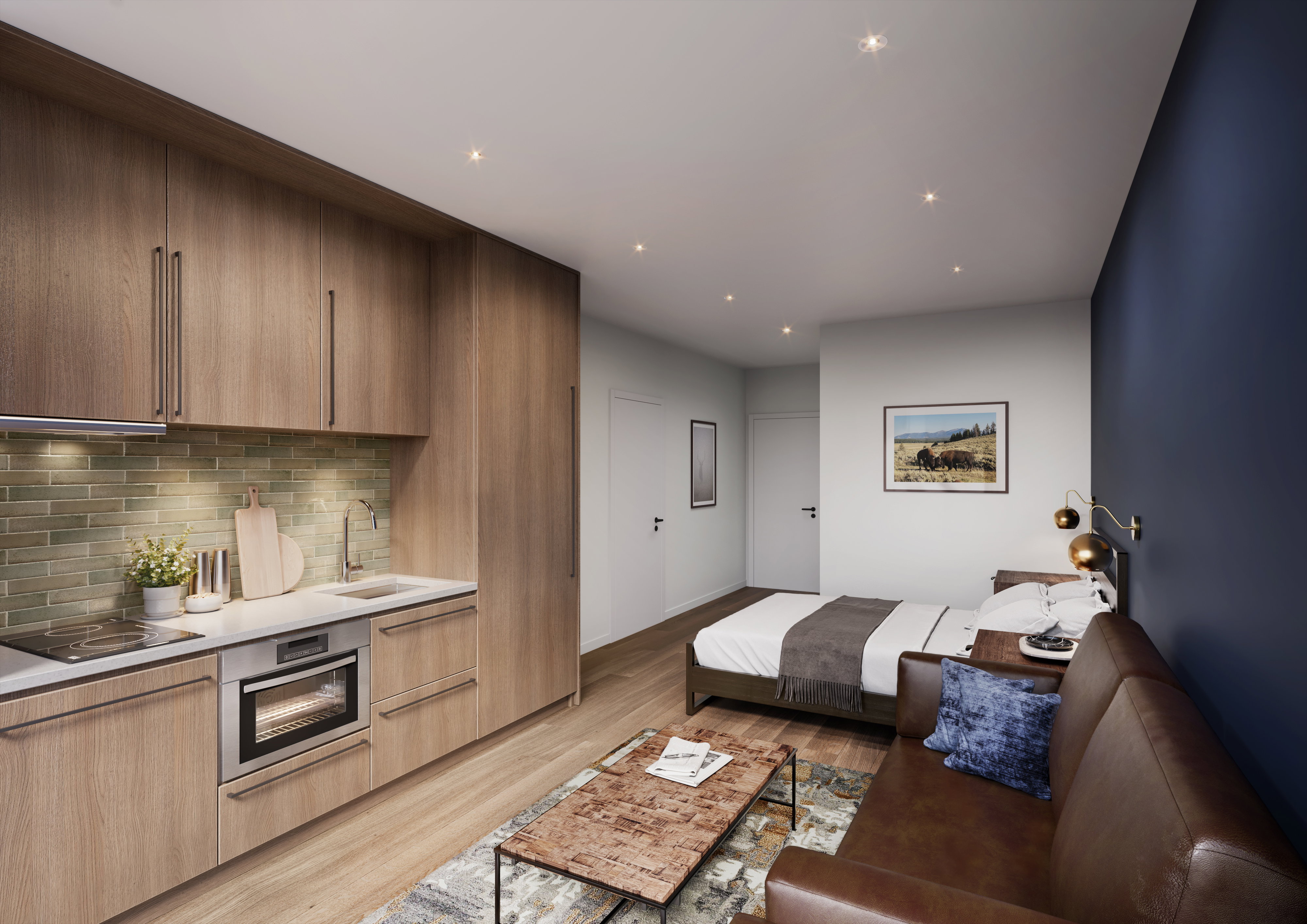 Living room featuring sink and light hardwood / wood-style flooring