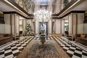 Main Lobby 2 with Original Black/White MarbleTile Floors and Walls/Glass Chandelier