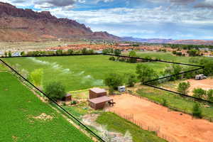 Drone / aerial view with a mountain view and a rural view