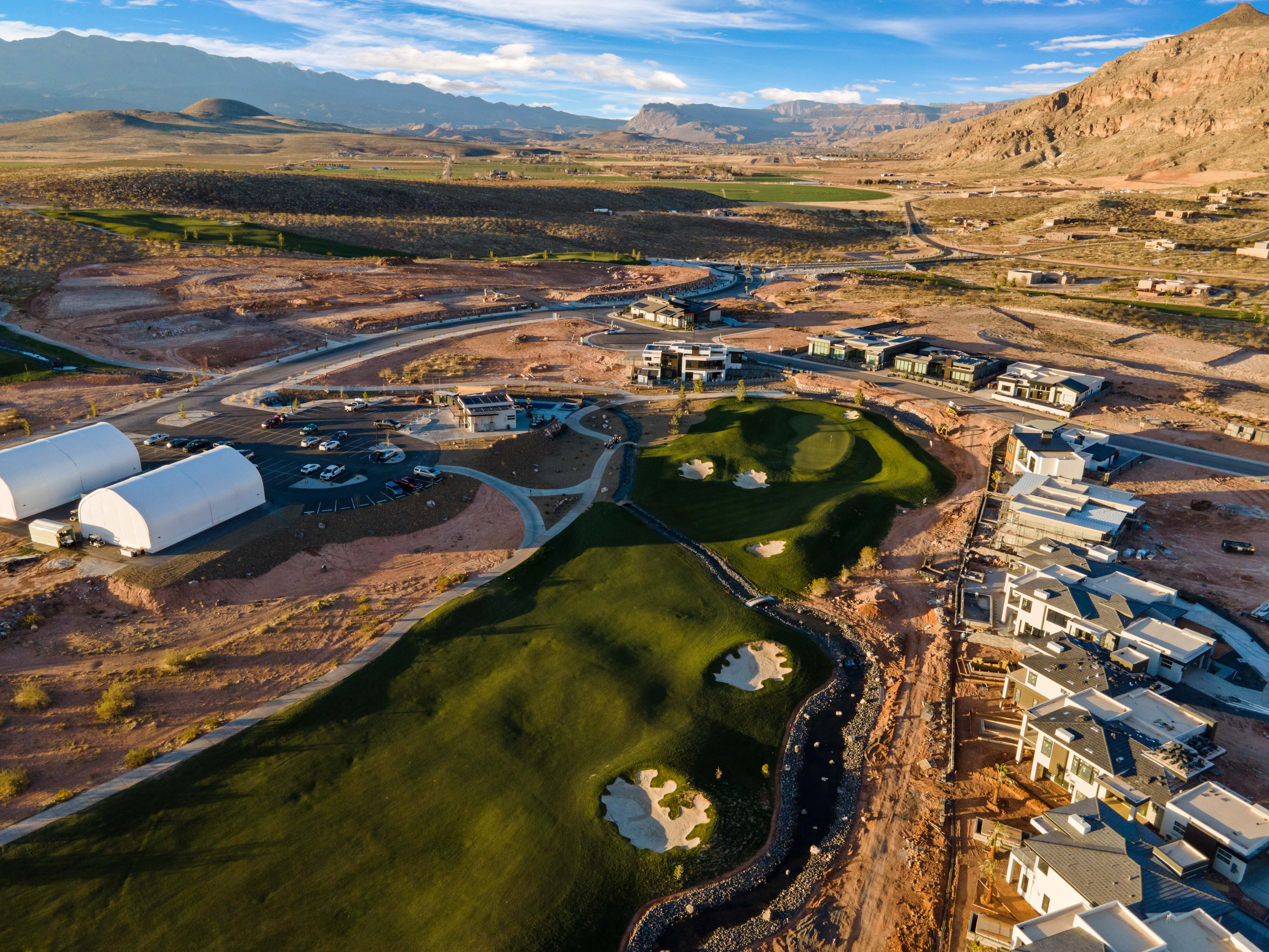 Aerial view featuring a mountain view