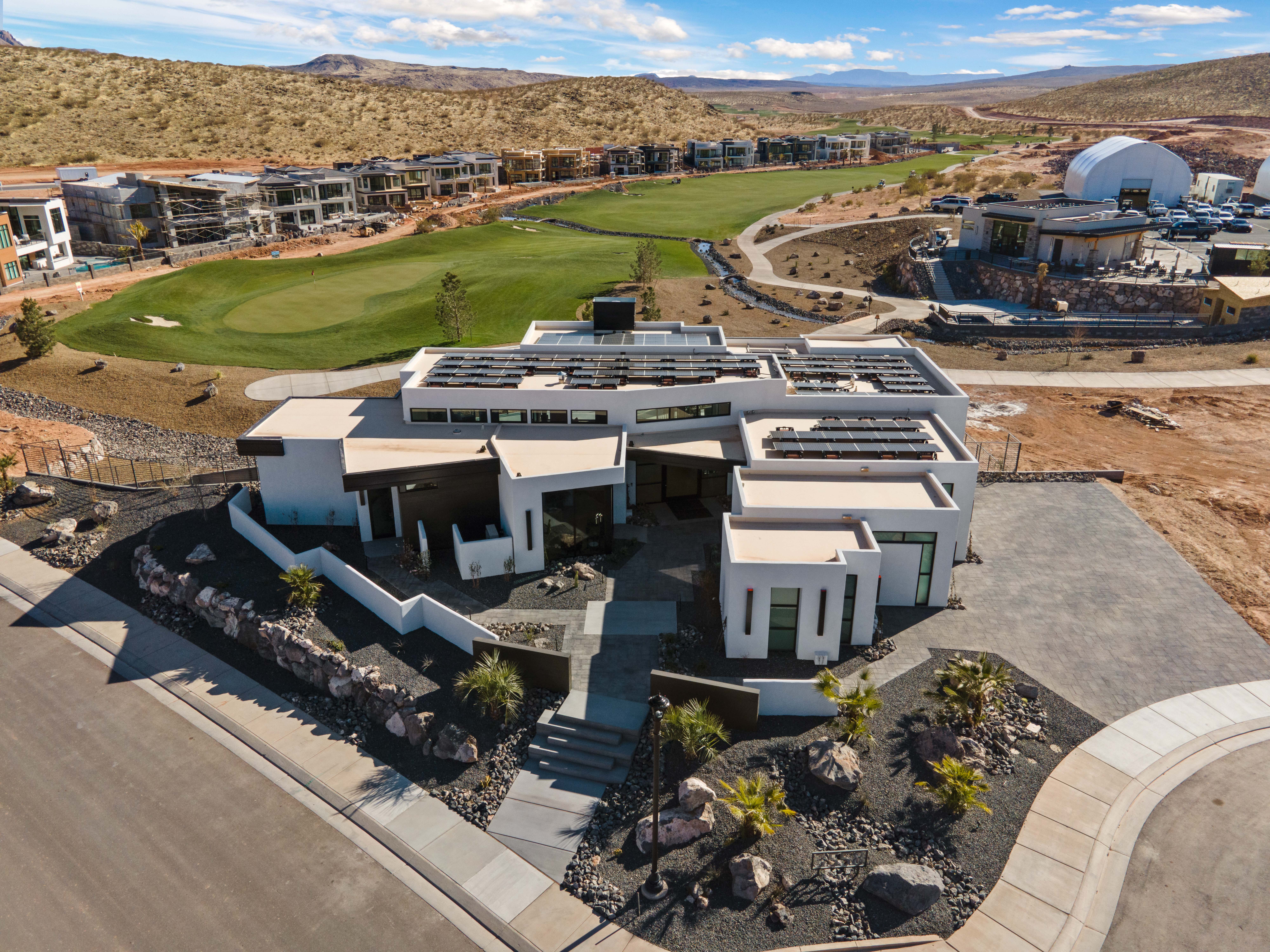 Drone / aerial view with a mountain view