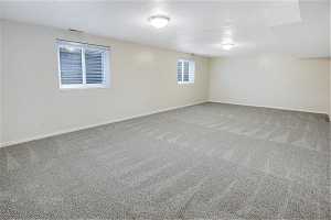 Basement enormous family room featuring carpet floors, lots of light and space.
