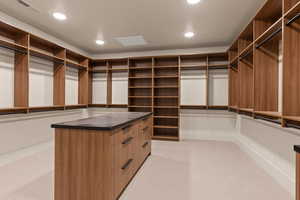 Spacious closet with light carpet