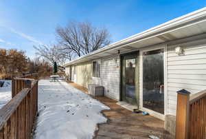 View of snow covered deck