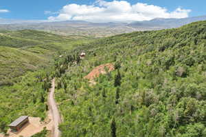 Birds eye view of property with a mountain view