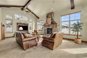 Vaulted Living Room w/wood burning fireplace