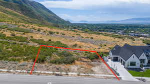 Aerial view featuring a mountain view