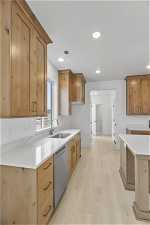 Kitchen featuring sink, dishwasher, and light hardwood / wood-style floors