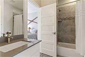 Second bathroom with shower/bath combination.