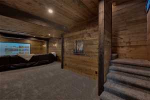 Interior space with wooden walls and wooden ceiling