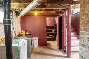 Basement with washer and dryer