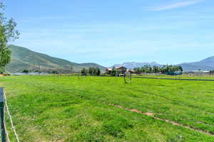 View of yard with a rural view and a mountain view