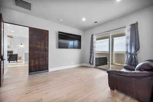 Living room featuring light wood-type flooring