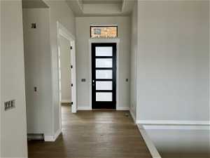 Foyer entrance featuring dark hardwood / wood-style flooring