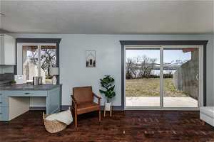 Basement apartment sliding glass door with fantastic lake views, built-in desk