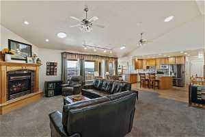 Large Family Room with fireplace and incredible views