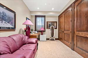 Living room featuring carpet floors