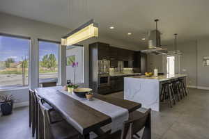 View of tiled dining room