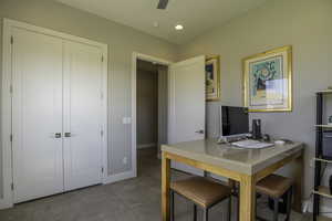 Office featuring light tile floors