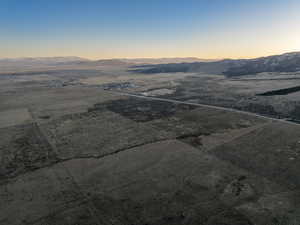 Aerial view at dusk with a mountain view