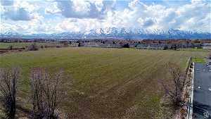 Bird's eye view looking west with view of the Wellsville Mountains along north side of property