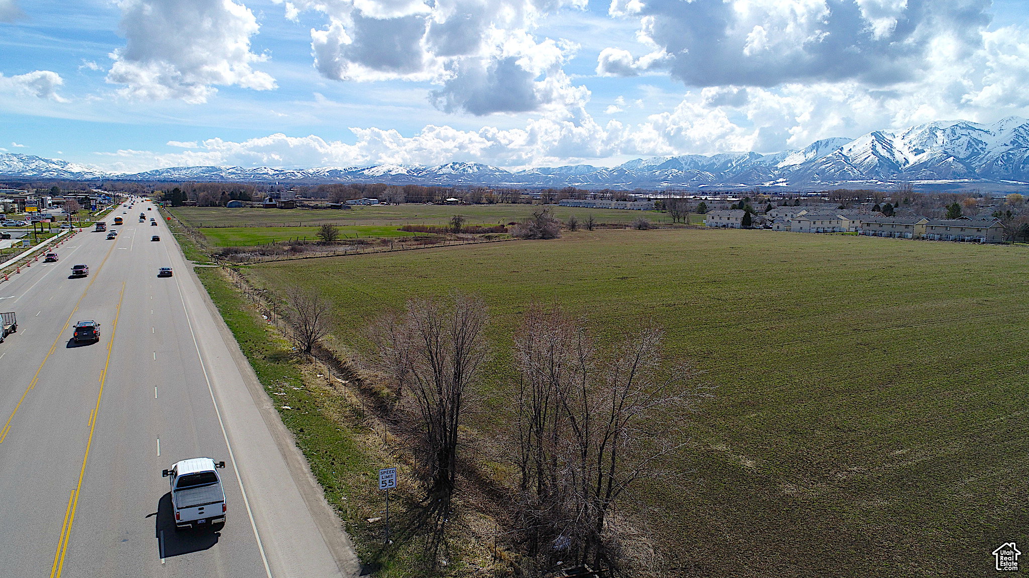 Bird's eye view looking south along highway frontage