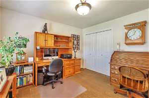 Office area with light carpet