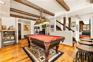 Rec room with beamed ceiling, pool table