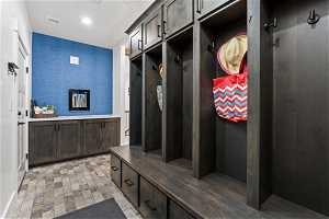 Mudroom with water bottle filling station