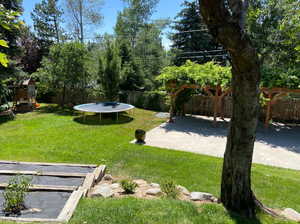 Large .41 acre back yard, grow boxes for gardening, beautiful pergola covered with wisteria vine