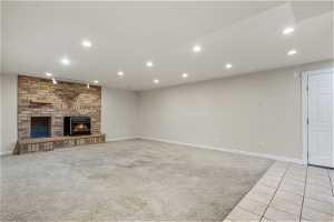 basement family room  - fireplace