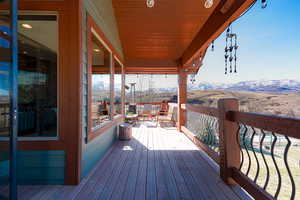 Wooden terrace with a mountain view