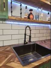 Butcher block counters and granite composite sink