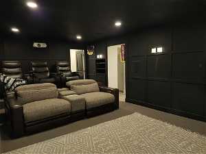 Cinema room and entry to kitchenette