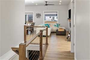 Interior space featuring light hardwood / wood-style floors and ceiling fan
