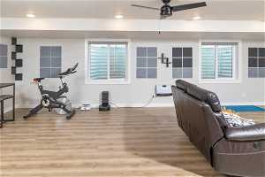 Interior space with plenty of natural light, ceiling fan, and light hardwood / wood-style floors