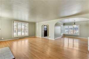 Unfurnished living room featuring light hardwood / wood-style flooring and a wealth of natural light