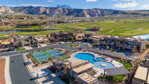 Drone / aerial view with a mountain view