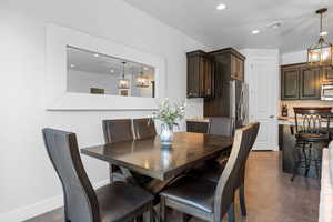 Dining area featuring a chandelier