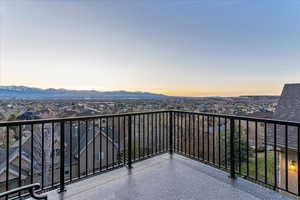 View of balcony at dusk