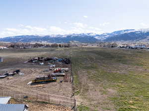 Bird's eye view featuring a rural view and a mountain view