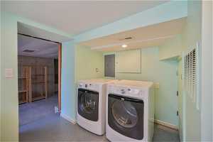 Washroom with separate washer and dryer