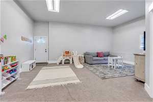 Interior space with light carpet
