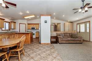 Open concept to semi formal dining, Island bar to kitchen.